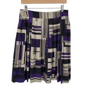 Robin Howe Silk Blend Pleated Knee Length Skirt Women 8 Purple Black Taupe